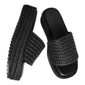 Coutgo Black Platform Slide Sandals Women Size 7 Comfort Summer Sandals NEW